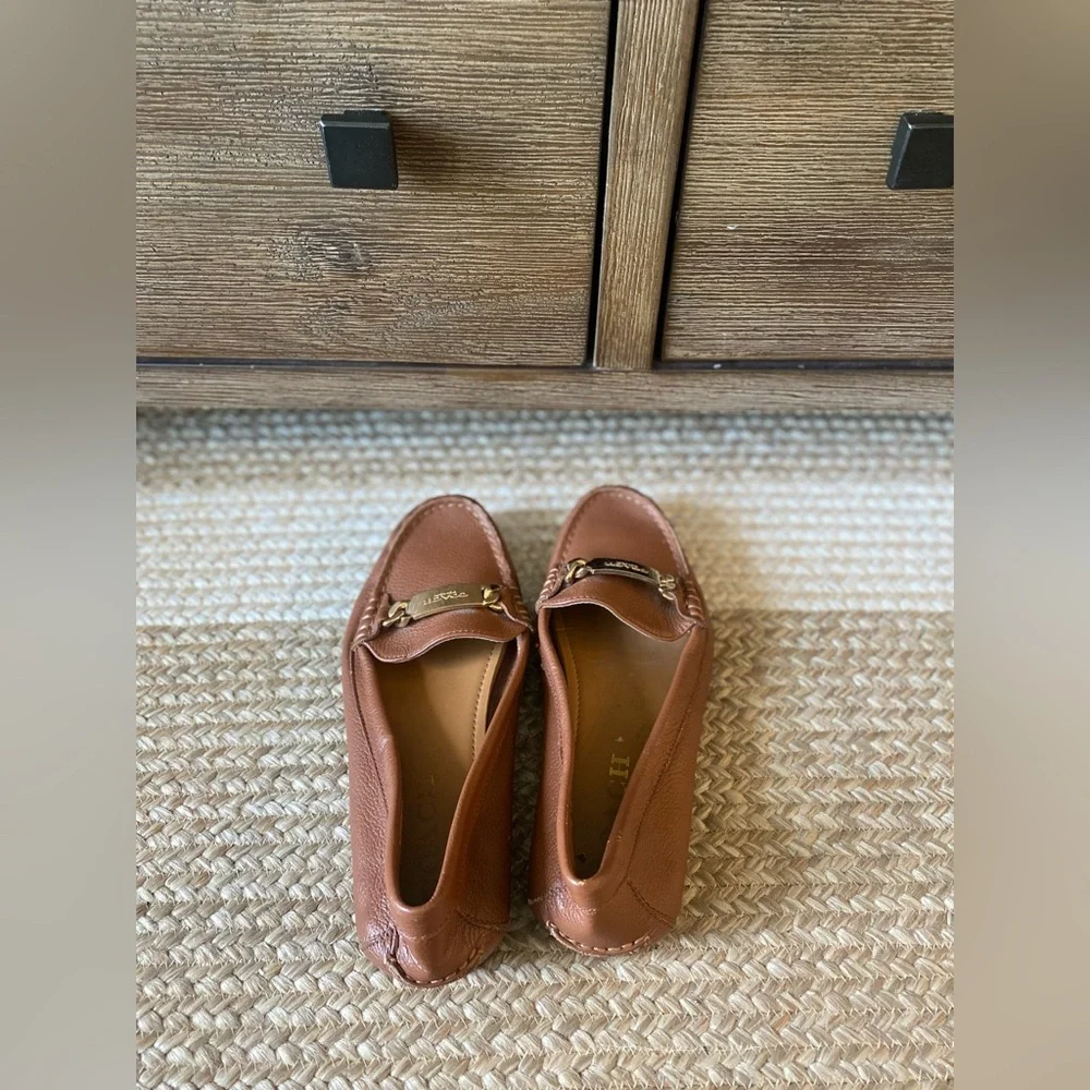 Coach Brown Leather Moccasin Loafers with Gold Tone Hardware